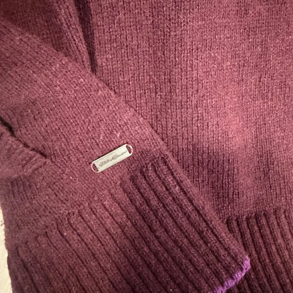 Fair isle Eddie Bauer Women’s Tall Large Zip Up Sweater Button Snap Collar - Picture 10 of 11